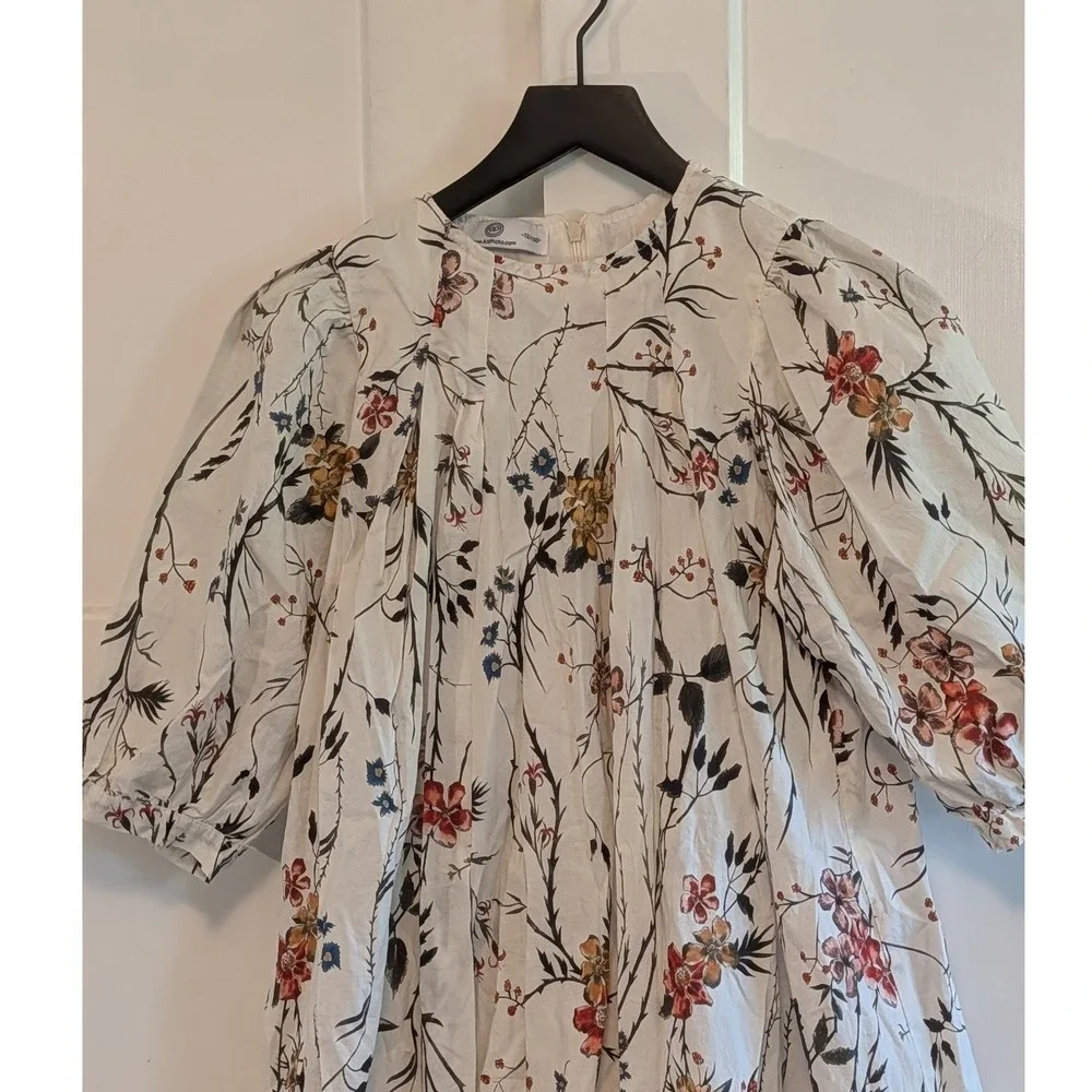 AiPicks Girls 12 150 Floral Bubble Hem Puff Sleeve Pleated Cottagecore Cream